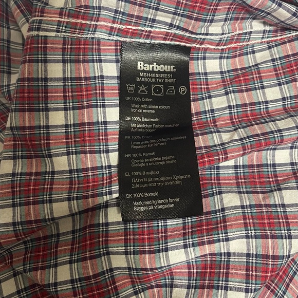 Barbour Men's Red White Plaid Cotton Tailored Fit Button Up Shirt XXL NWT - Picture 6 of 11